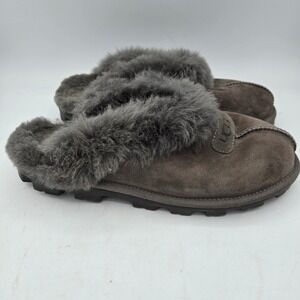 UGG Coquette Gray Suede Sheepskin Slippers Womens 9 Charcoal Slip On Shoes